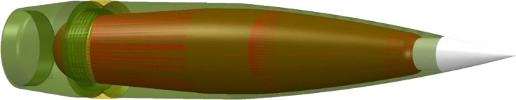 RAX 155 mm shell, cutaway render